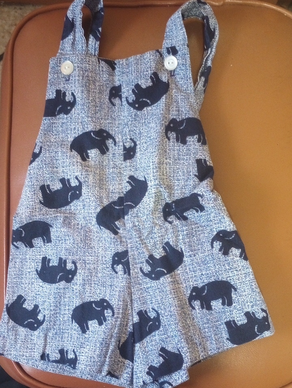 RARE Navy Blue & White Elephant Vintage Retro Casual Short Overalls for Toddler